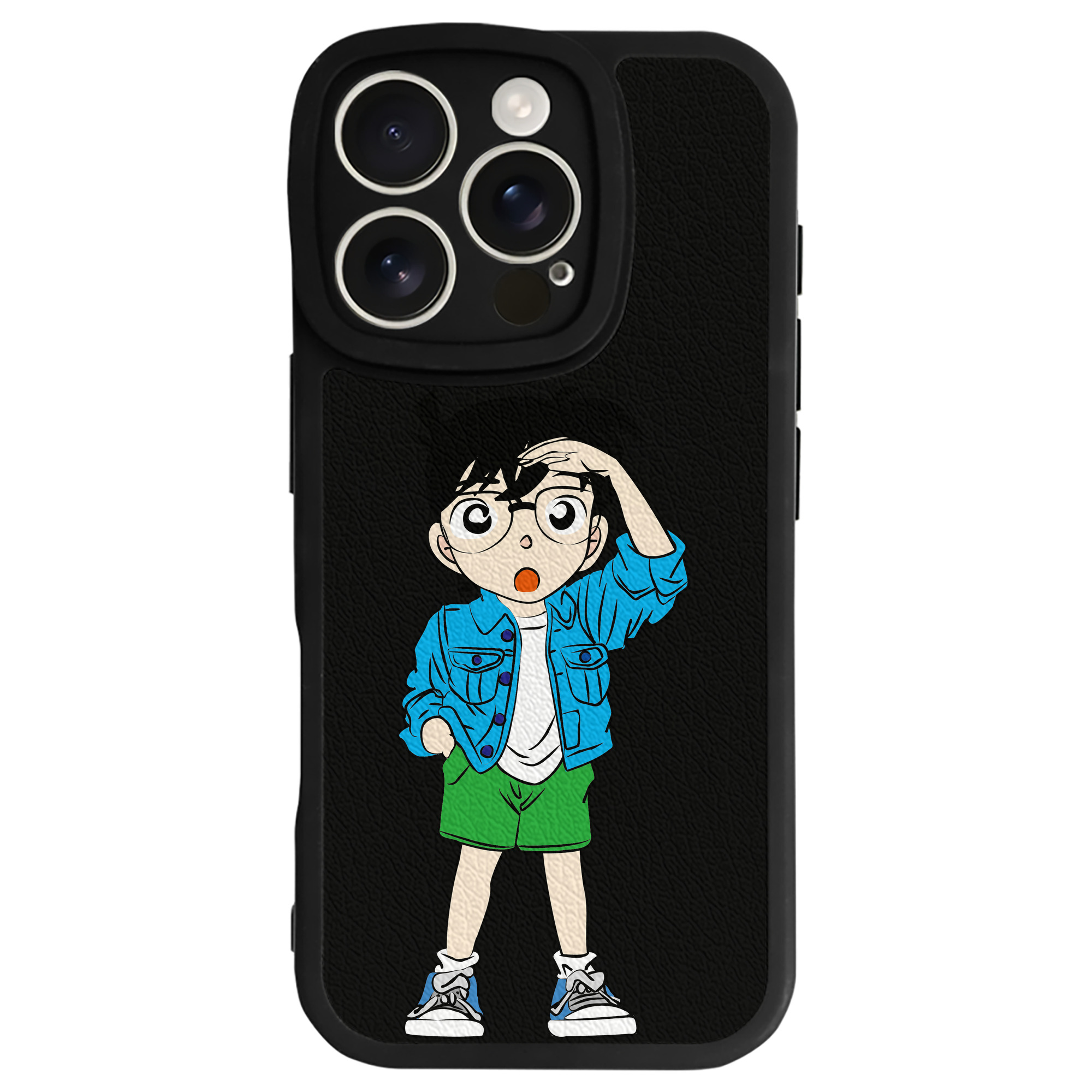 （画像用） 名探偵コナン 江戸川 コナン Detective Conan Conan Edogawa 【iPhone 16シリーズ対応】シリコンスマホケース（レザー調） 材質：シリコン